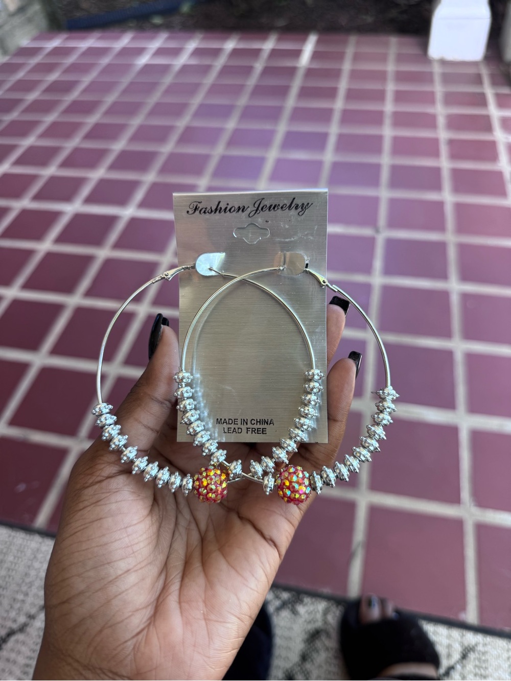 Fashion Jewelry Silver Hoop Earrings with Pink and Orange Bead